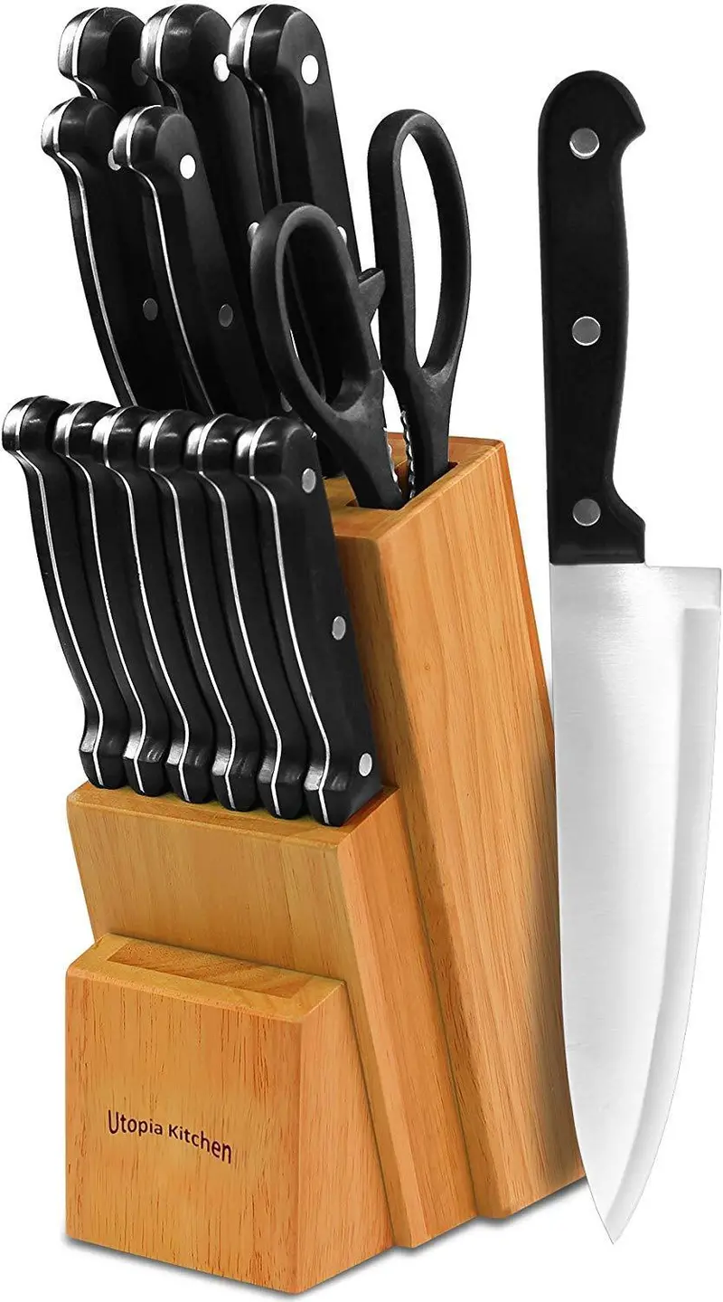 13-Piece Knife Set With Wooden Block – Full-Service Collection Including Chef, Bread, Carving, Utility, Paring, Steak Knives & Kitchen Scissors 1