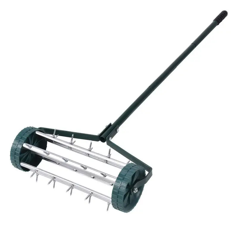18-Inch Rotary Lawn Aerator – Heavy-Duty Push Tine Soil Spike Tool With 50-Inch Ergonomic Handle For Efficient Yard Aeration (Silver) 1