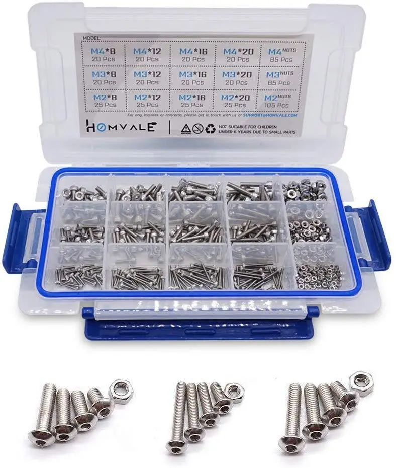 304 Stainless Steel Fastener Assortment – 535-Piece M2/M3/M4 Hex Socket Cap Screw & Nut Kit 1