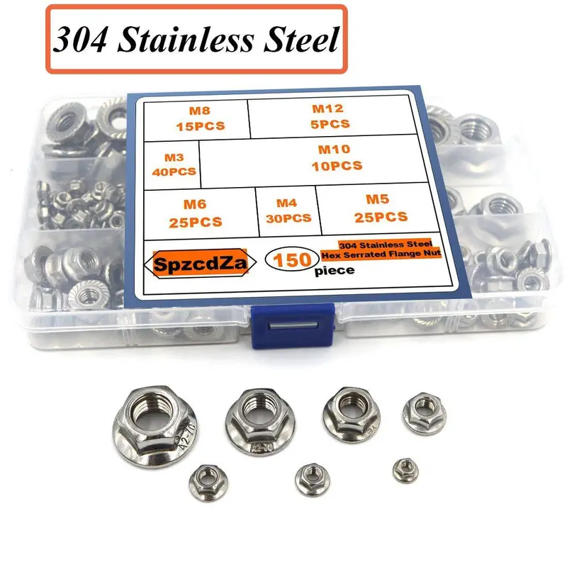 304 Stainless Steel Serrated Flange Lock Nut Kit – 150 Pcs, M3 To M12 1