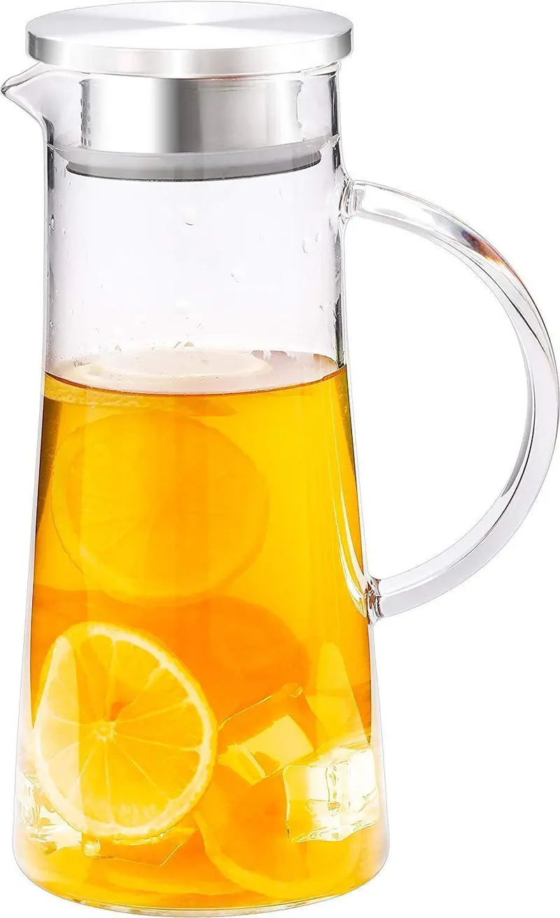 50 Oz Glass Water Pitcher – Elegant Juice Or Infused Water Carafe With Lid & Handle 1