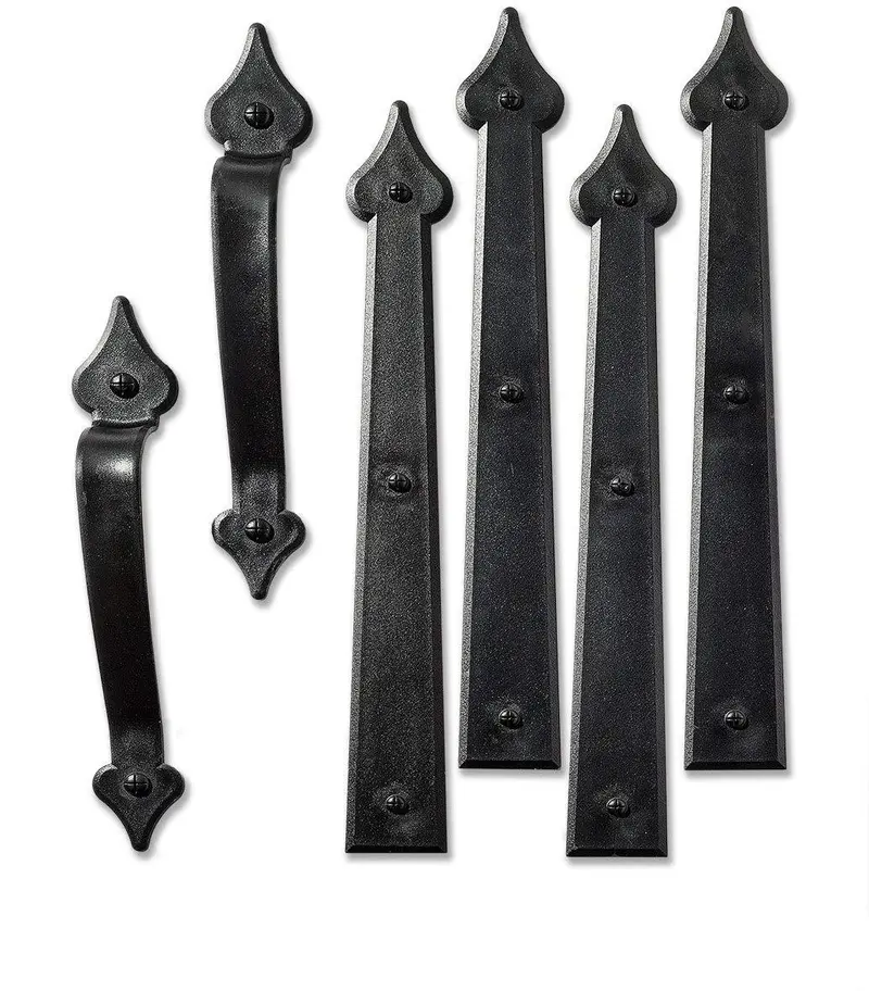 6-Piece Magnetic Carriage House Garage Door Hardware Set – Handles & Hinges 1