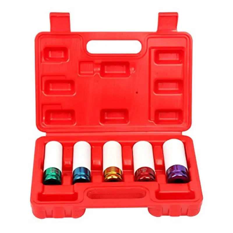 8Milelake 5-Piece Thin-Wall Lug Nut Socket Set – 15Mm To 22Mm Impact Drive Wheel Rim Protectors 1