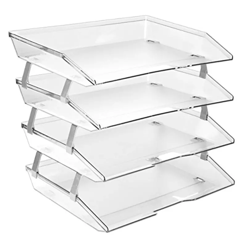 Acrimet Acrylic 4-Tier Letter Tray – Crystal-Clear Stackable Paper Organizer For Clutter-Free Desks 1