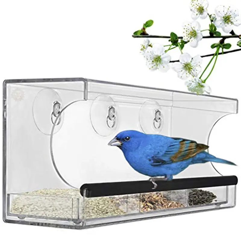 Acrylic Bird Feeder Set – Spill-Resistant Clear Feeder With Dual Hooks & Perch, Designed For Finches, Sparrows & Parakeets 1