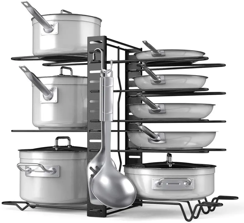 Adjustable Pot Rack Organizer – Space-Saving Countertop & Cabinet Lid Holder With 6 Hooks & 3 Mounting Options 1