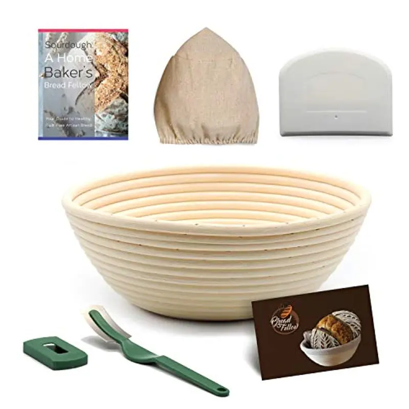 Banneton Bread Proofing Basket Set – Artisan Sourdough Starter Kit Including Round Brotform, Liner, Scraper, Lame & Recipe Guide 1