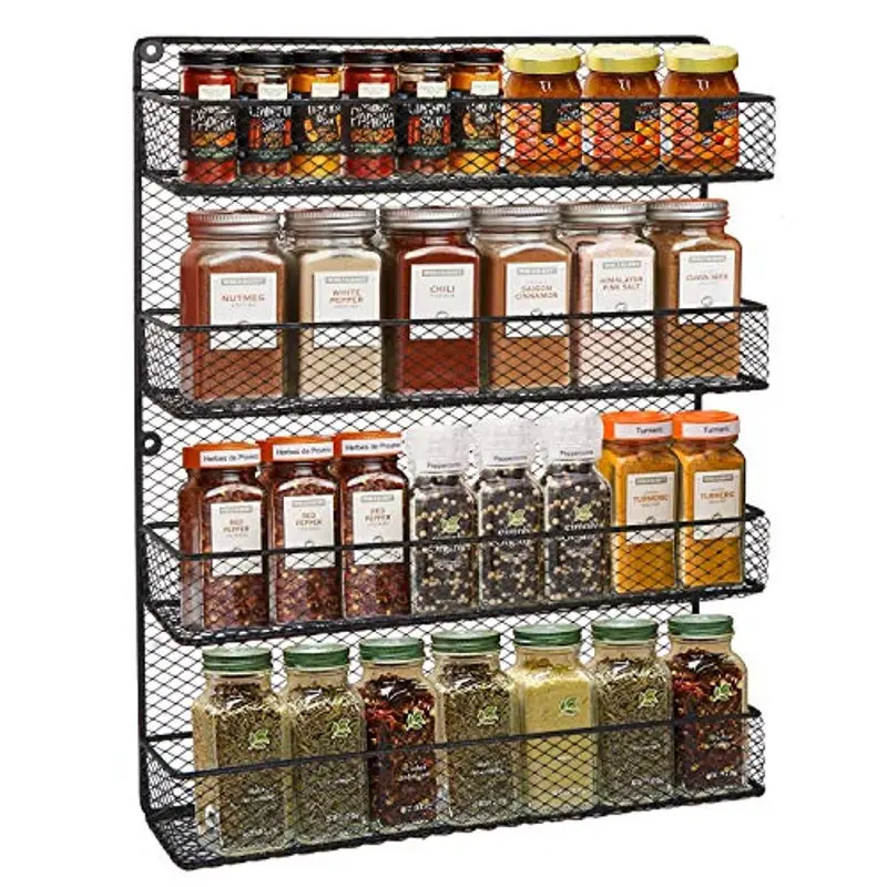 Bbbuy Rustic 4-Tier Wall-Mounted Spice Rack – Country-Style Wire Organizer For Pantry, Cabinet, Or Kitchen Wall Storage 1