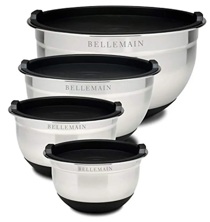 Bellemain 4-Piece Stainless Steel Mixing Bowl Set With Lids – Non-Slip Base, Includes 1 Qt, 1.5 Qt, 3 Qt & 5 Qt Sizes 1