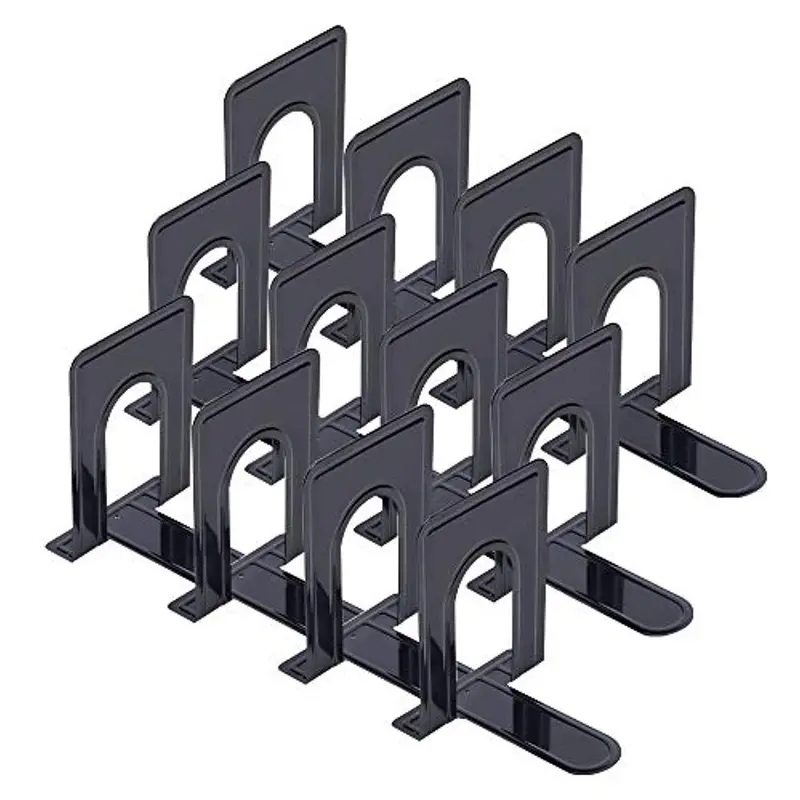 Black Metal Bookends – Nonskid Heavy-Duty 6-Pair (12-Piece) Set, 5.7" X 5" X 6.7", Ideal For Shelves, Libraries & Desks 1