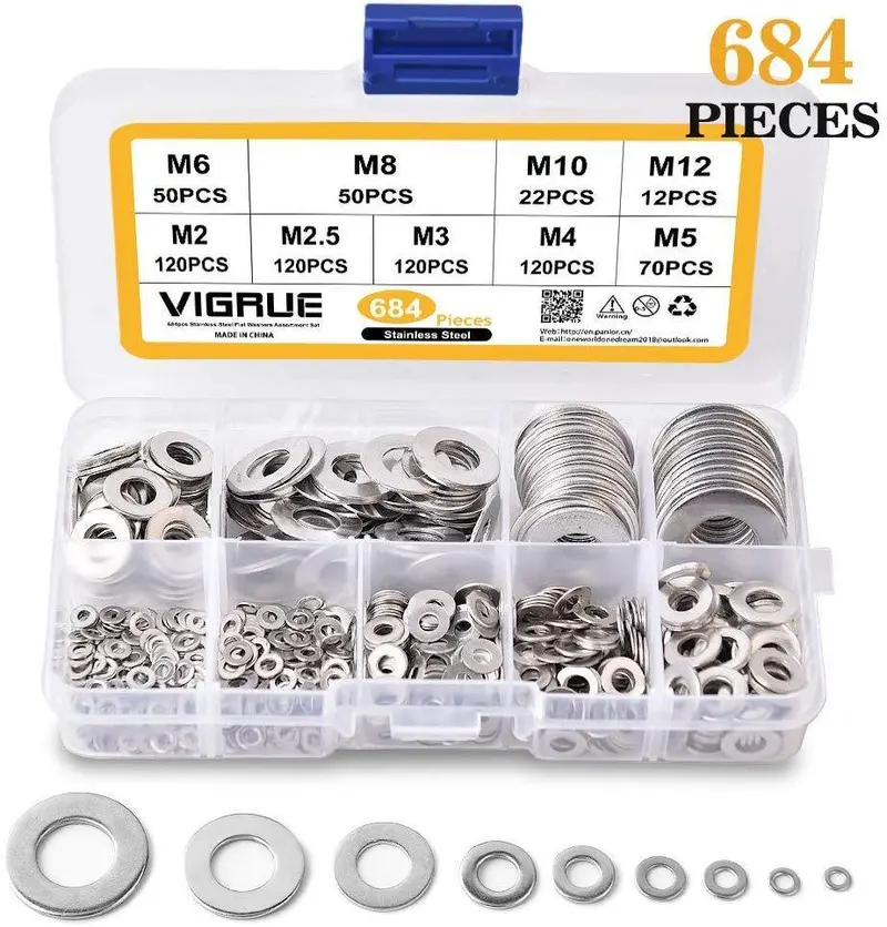 Black Zinc Alloy Flat Washer Assortment – 684 Pcs, 9 Metric Sizes (M2–M12) 1