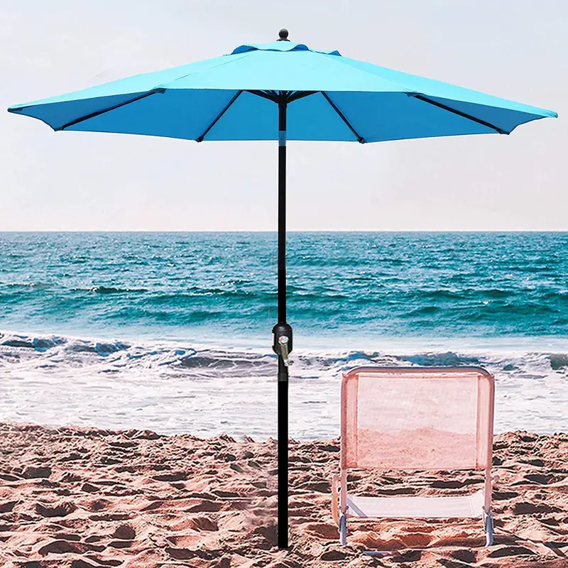 Blissun 9-Foot Push-Button Tilt Patio Umbrella – Tan Market-Style Outdoor Umbrella With Crank Lift & 8-Rib Reinforced Frame 3