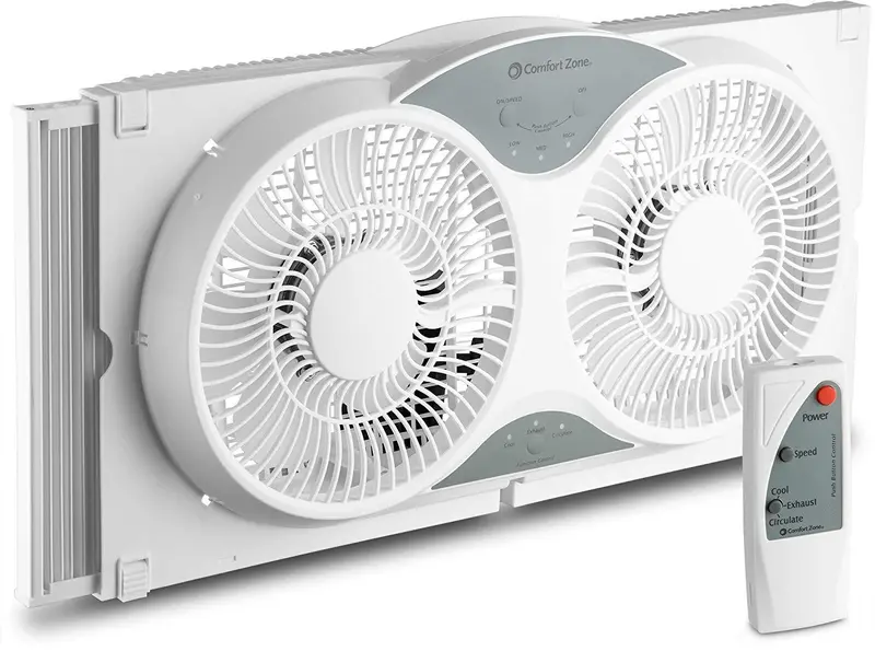 Bovado Twin Window Cooling Fan With Remote – Reversible Airflow, Bug Screen & Adjustable Extenders (23.5"–37") By Comfort Zone 1