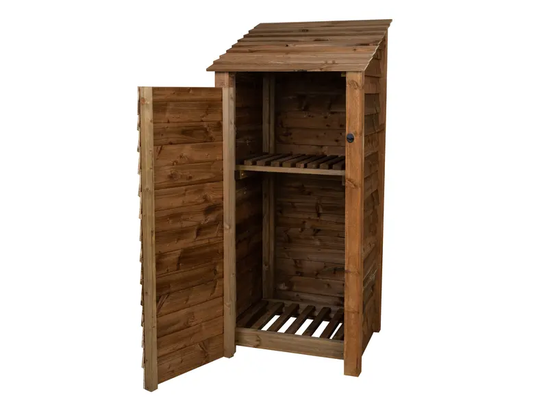 Brown-Finish Wooden Log Store – Adjustable Height (126/180Cm), Door & Shelf 3