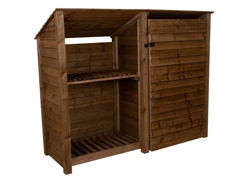 Brown Wooden Sloped-Roof Garden Tool Cabinet With Shelf – 227X126/180X88Cm 3
