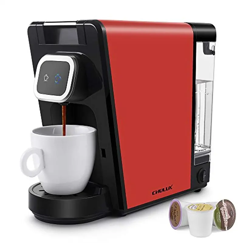 Chulux Single-Serve Coffee Maker – Red Compact Brewer Compatible With Pods & Grounds, Featuring Detachable Reservoir & Auto Shut-Off 1