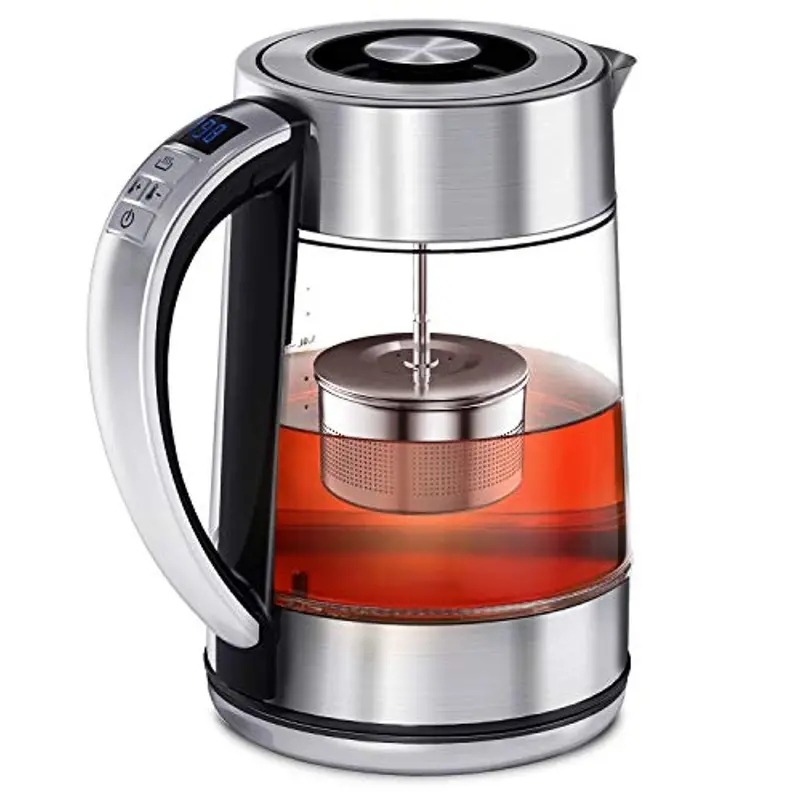 Cisno 2-In-1 Electric Glass Tea Kettle – Variable Temp Control, Infuser Basket & Cordless Base (1.7L, Bpa-Free) 1
