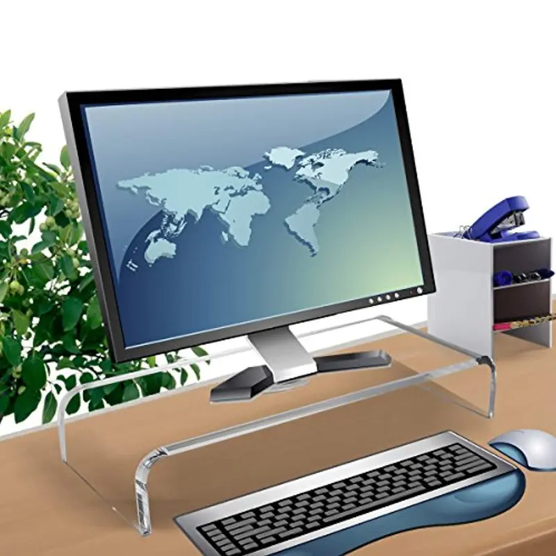 Clear Acrylic Monitor Stand – Adjustable Riser For Laptops, Screens & Tvs With Keyboard Storage Shelf 1