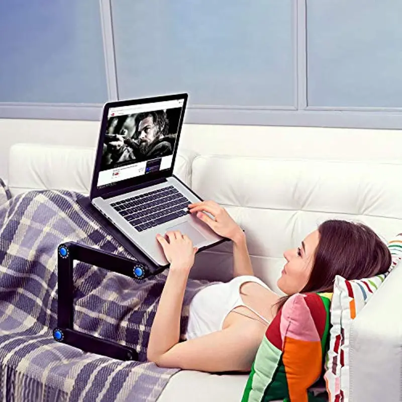 Cndt Aluminum Laptop Stand With Dual Cooling Fans – Adjustable Height Portable Desk Riser For Bed, Sofa, Or Couch (Black) 1