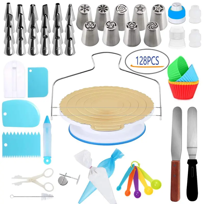 Complete Cake Decorating Kit – 128-Piece Beginner & Pro Set With Piping Tips, Bags, Stand & Accessories 1
