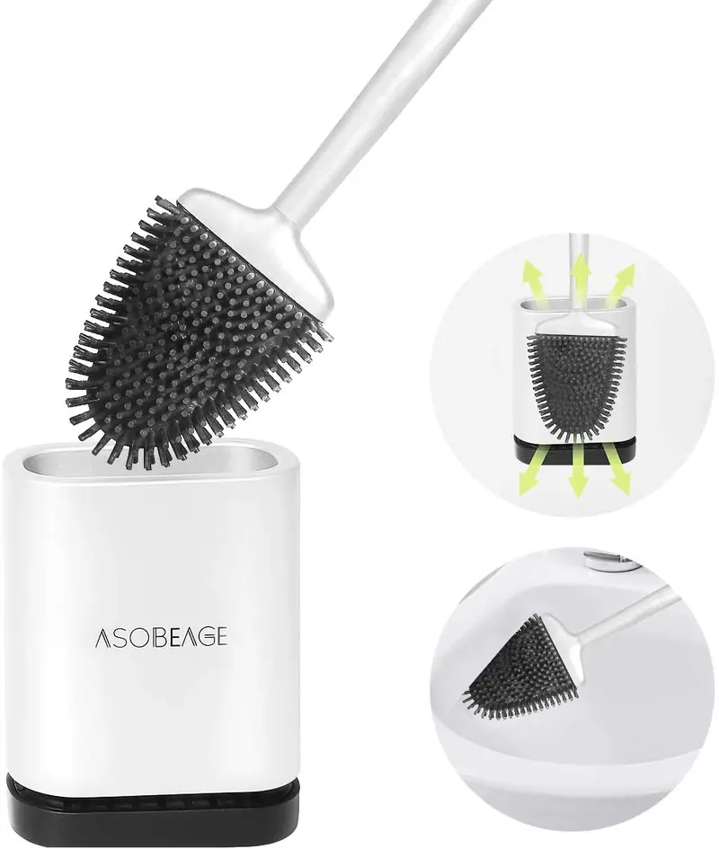 Costom Flexible Silicone Toilet Brush – Ergonomic No-Slip Handle, Quick-Drying Holder & Deep-Cleaning Bristles 1