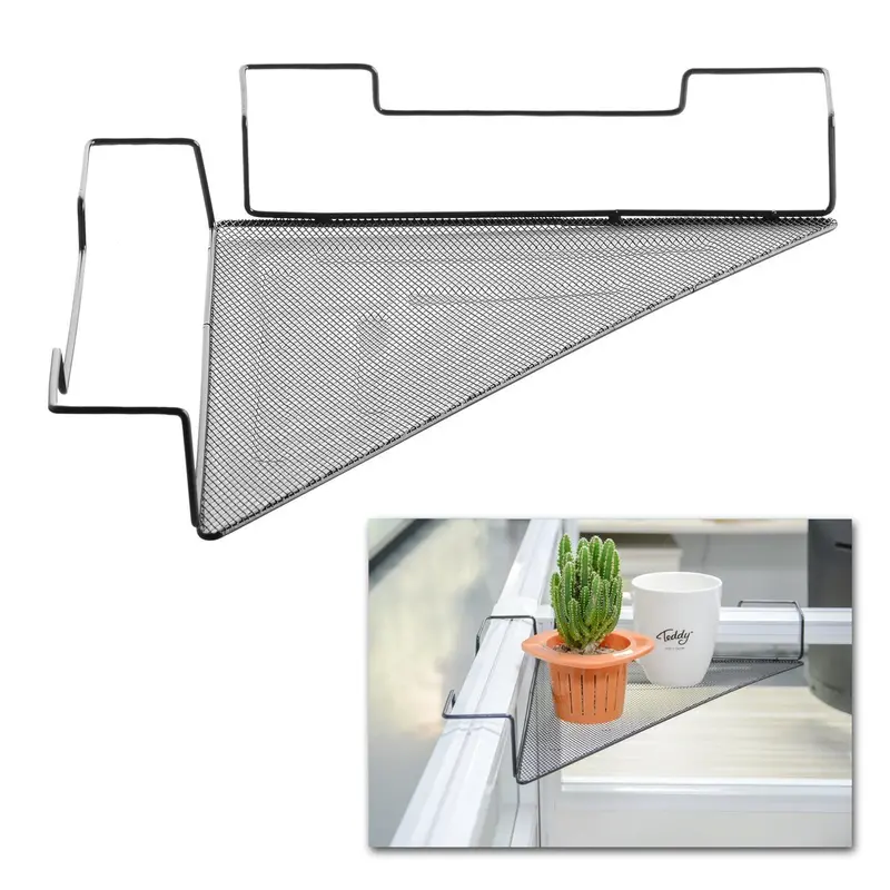 Cubicle Corner Shelf – No-Drill Floating Wire Rack For Office Supplies, Plants Or Sundries (Black Finish) 2