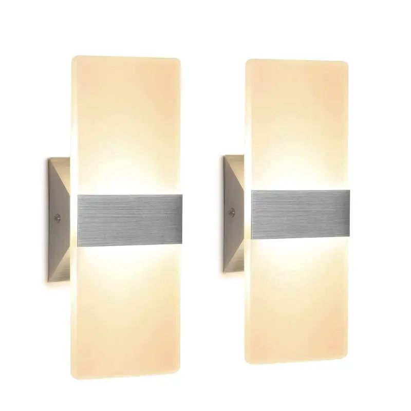 Dasinko Modern Acrylic Wall Sconces – Warm White 12W Led Pair, Surface-Mounted Decorative Bedroom Or Hallway Lighting 2
