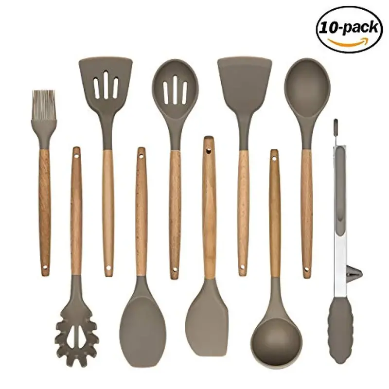 Decluttr Silicone Kitchen Utensil Set — 10-Piece Heat-Resistant Cooking Tools With Wooden Handles 1
