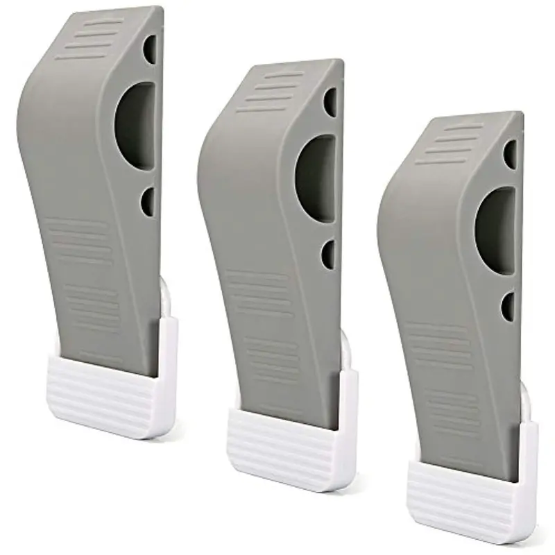 Decorative Rubber Door Stopper Set – 3-Piece Floor-Grip Wedge With Bonus Holders (Gray) 1