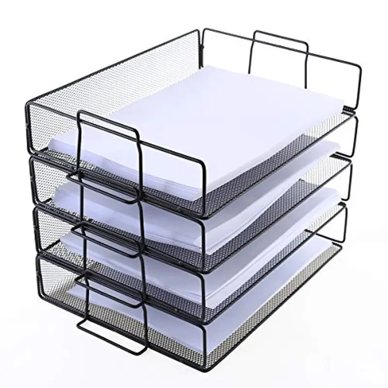 Deelf 4-Tier Stackable Metal Mesh Paper Tray – Durable Black Office File Organizer For Printers & Workspaces 1