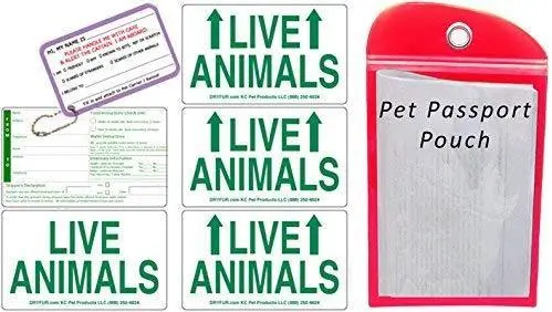 Dryfur Live Animal Label Kit – 5-Count Pet Passport Sticker Set With Red Pouch 1