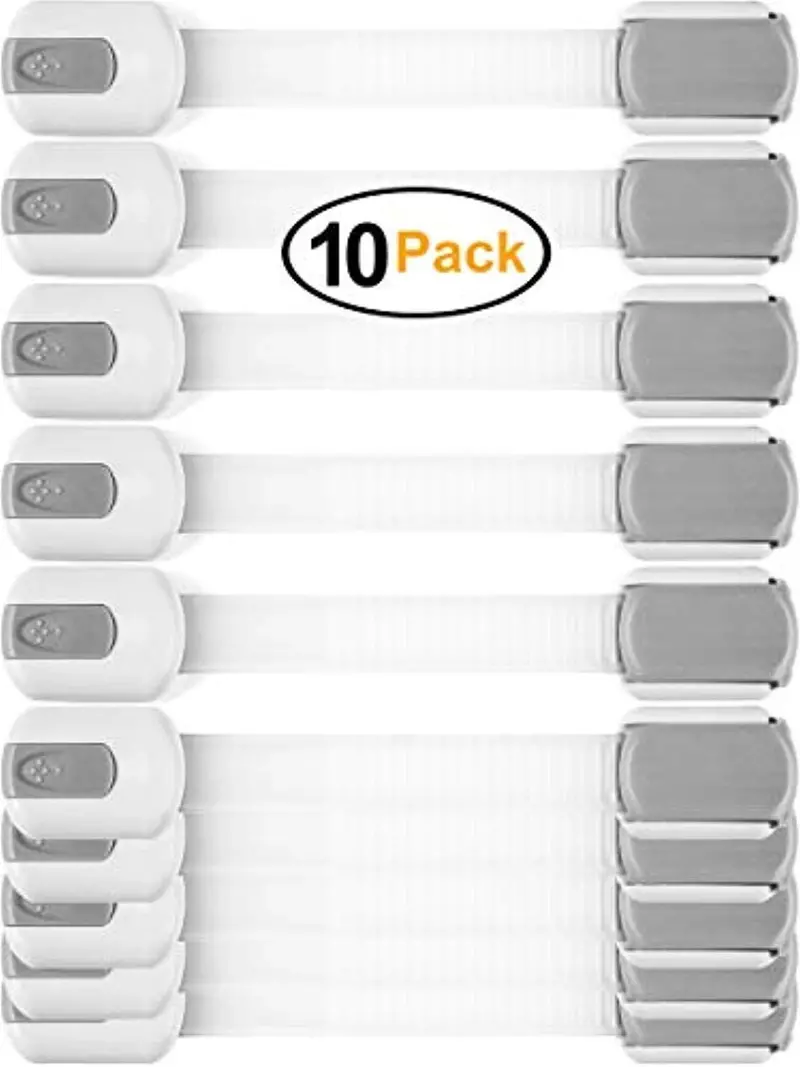 Dtemple 10-Pack Adhesive Child Safety Locks – No-Drill, Adjustable Furniture Latches For Cabinets, Drawers & Appliances 1