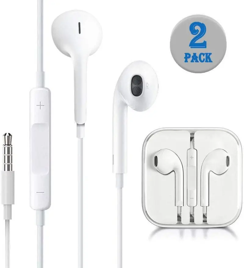 Dual-Pack Wired White Earbuds – 3.5Mm Noise-Isolating Headsets With Inline Mic & Volume Control 1