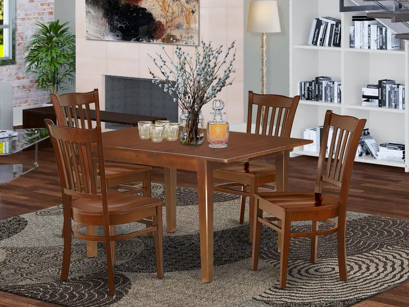 East West Furniture 5-Piece Dining Room Set: Mahogany Kitchen Table With Leaf Extension And Four Chairs 1
