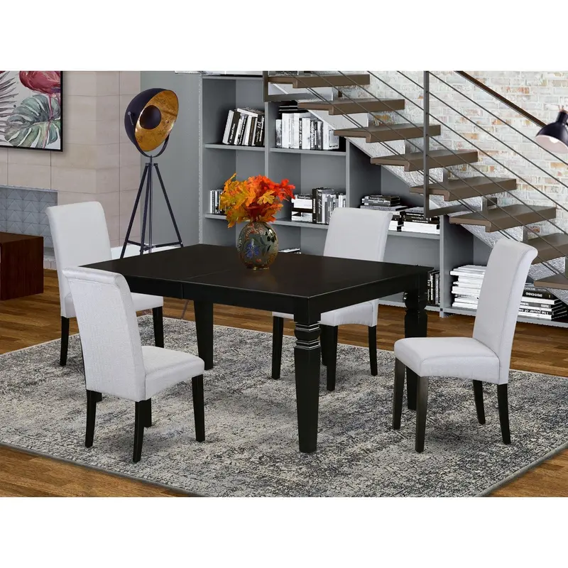 East West Furniture 5-Piece Grey Linen Dinette Set: Expandable Dining Table With Butterfly Leaf & 4 Grey Linen Parson Chairs (42" X 84") 1