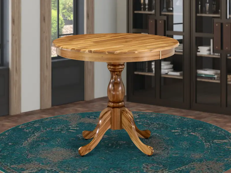 East West Furniture Amt-Ana-Tp Antique Natural Ash Round Dining Table — Pedestal Construction 1