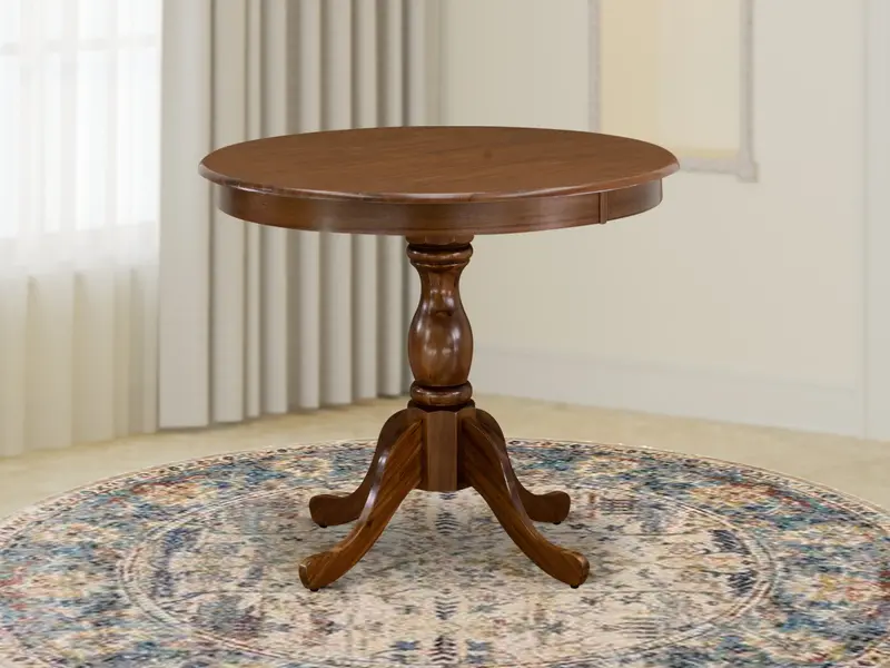 East West Furniture Amt-Awa-Tp Walnut-Accent Round Dining Table With Elegant Pedestal Base 1