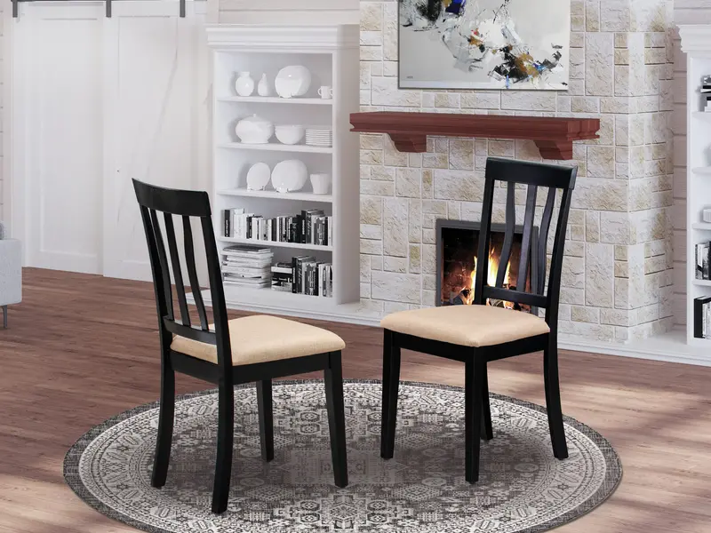 East West Furniture Anc-Blk-C Antique Black Dining Chairs – Linen Upholstered Wooden Chairs 1