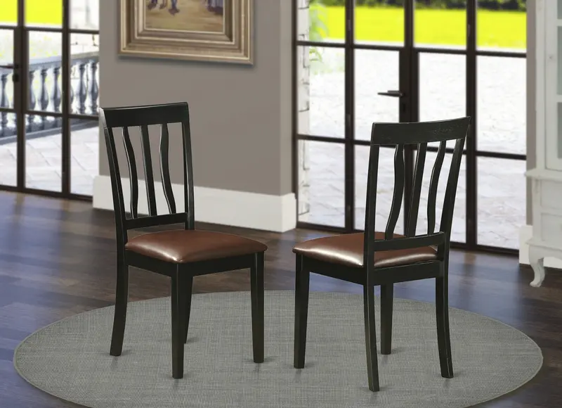 East West Furniture Anc-Blk-Lc Contemporary Antique Dining Chairs – Faux Leather Upholstered Black Wood Frames 1