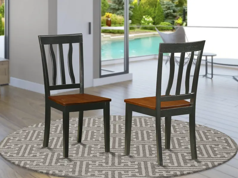 East West Furniture Anc-Blk-W Antique Black Kitchen Chairs – Slat-Back Wooden Seat Chairs 1