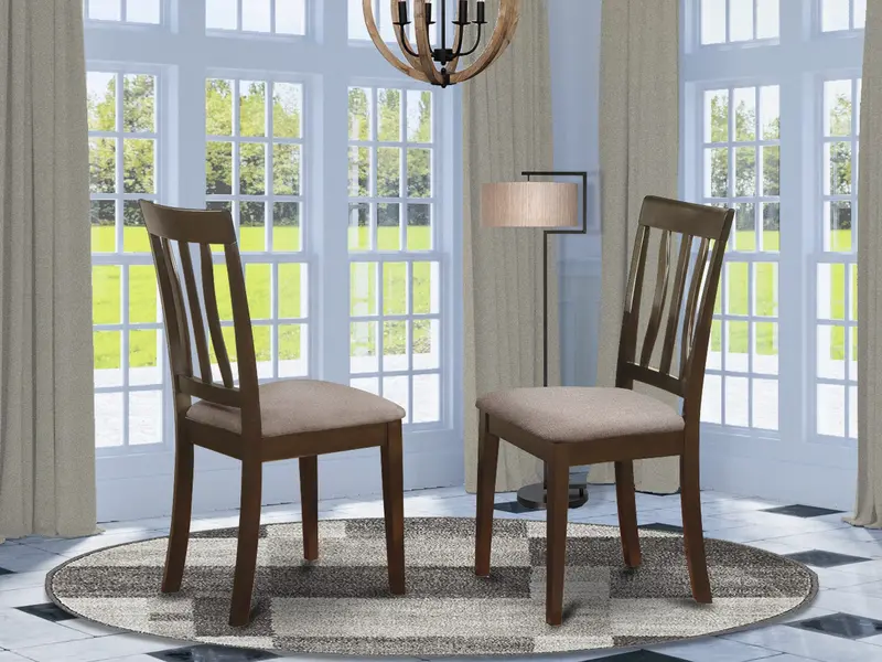 East West Furniture Anc-Cap-C Antique Cappuccino Dining Chairs – Linen Upholstered Wooden Chairs 1