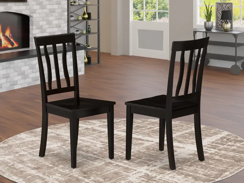 East West Furniture Anc-Cap-W Antique Cappuccino Kitchen Chairs – Slat-Back Wooden Seat Chairs 1