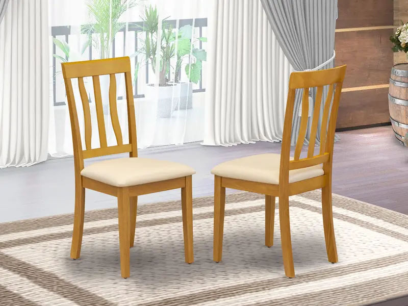 East West Furniture Anc-Oak-C Antique-Style Dining Chairs – Linen-Fabric Upholstered Oak-Frame Seats 1