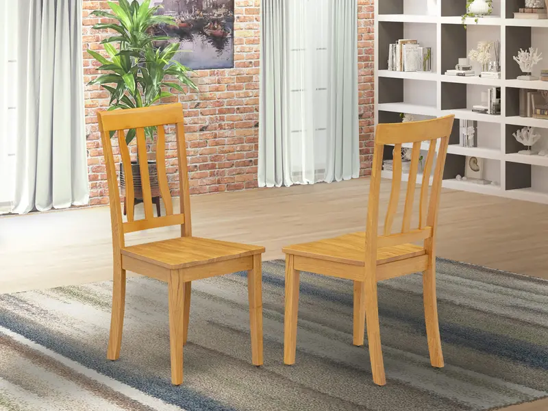 East West Furniture Anc-Oak-W Vintage-Inspired Dining Chairs – Slat-Back Oak Chairs With Natural Wood Seats 1