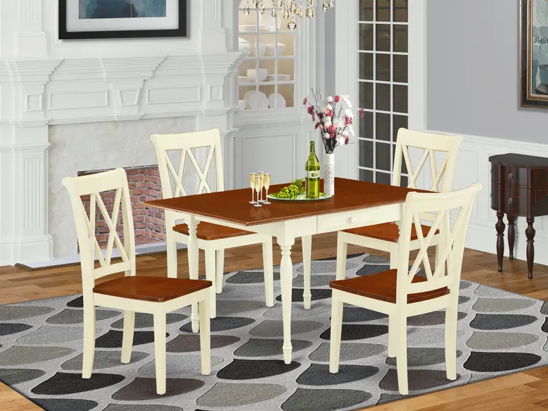 East West Furniture Buttermilk & Cherry 5-Piece Dinette Set: Expandable Dining Table & 4 Kitchen Chairs (36" X 54") 1