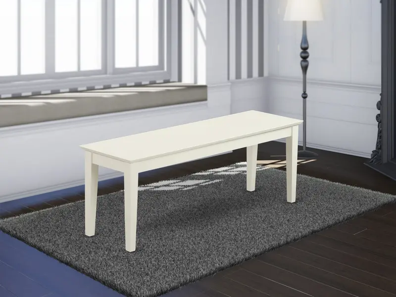 East West Furniture Cab-Lwh-W Capri Dining Bench – Linen White Wood Seat, Contemporary Style 1