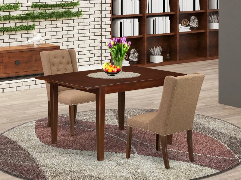 East West Furniture Compact 3-Piece Dinette Set: Butterfly Leaf Table And Light Sable Linen Chairs 1