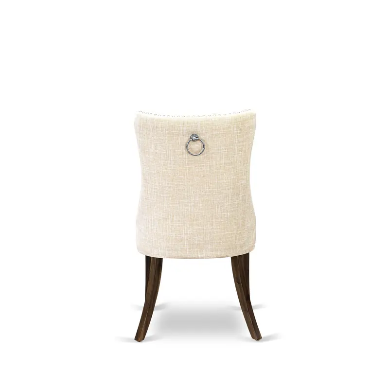 East West Furniture Dallas Parson Kitchen Chairs – Light Beige Linen Fabric, Tufted Seat And Back With Nailhead Trim, Antique Walnut Stained Frame, Set Of 2 1
