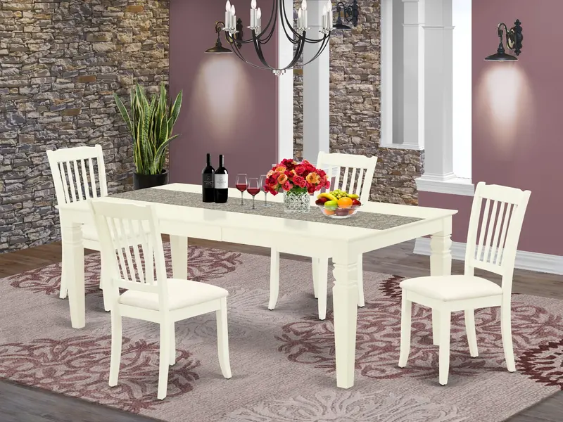 East West Furniture Lgda5-Lwh-C 5-Piece Linen White Dining Set: Expandable Table & 4 Linen-Upholstered Chairs (42" X 84") 1