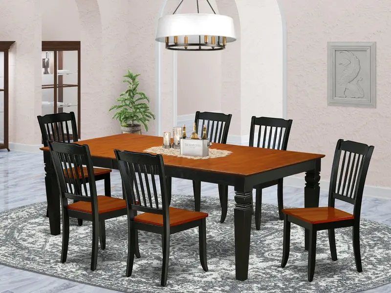 East West Furniture Lgda7-Bch-W 7-Piece Black-And-Cherry Dining Set: Expandable Table & 6 Kitchen Chairs (42" X 84") 1
